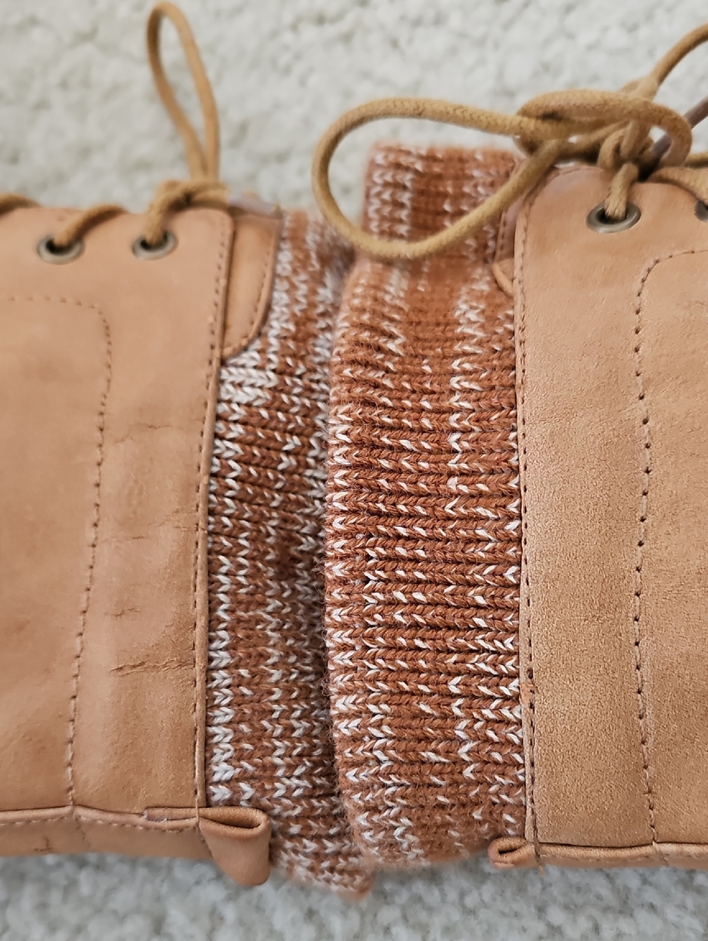 Bella Marie Tan Knit Cuff Ankle Boots Lace Up Side Zipper Size 8.5 - Picture 10 of 11